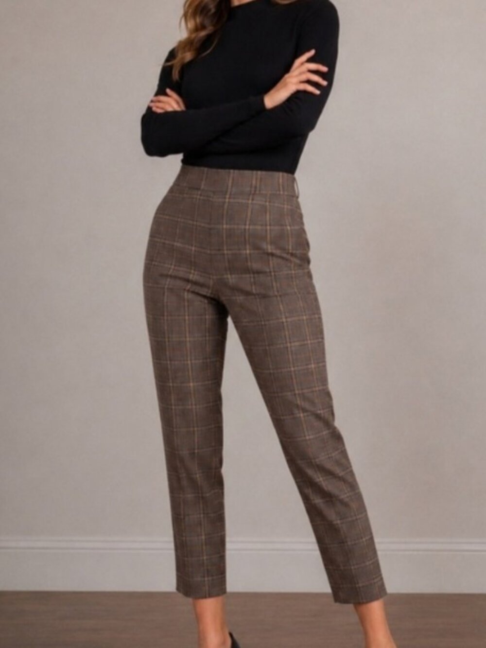 Babaton Wool/Cashmere Atelier Pants - Plaid Cropped Trousers
